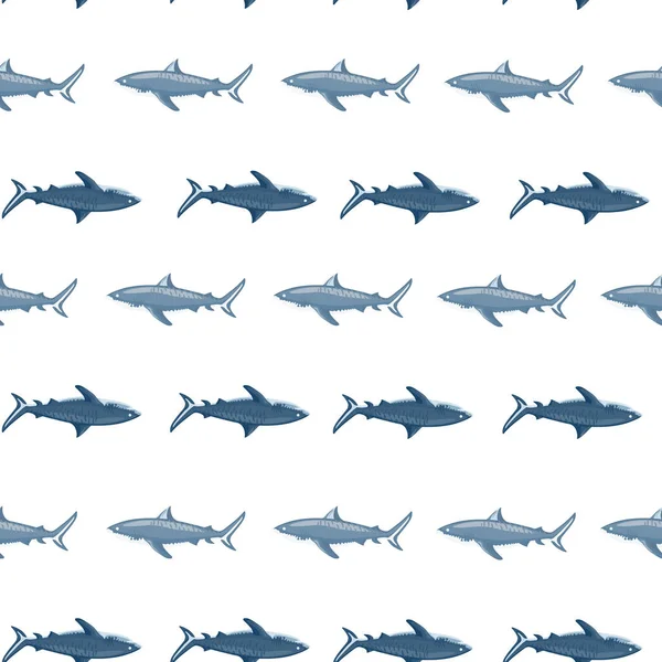 Nahtloses Muster Tigerhai Isoliert Auf Weißem Hintergrund Texturiert Aus Meeresfischen — Stockvektor