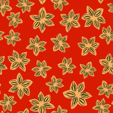 Parlak asi geçmişinde kusursuz bir desen var. Şablon baharatını karalama tarzında tekrar et. Kumaş, ambalaj kağıdı, duvar kağıdı için el yapımı doğa dokusu.