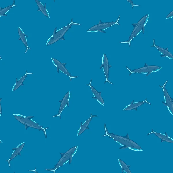 Bezešvé Vzor Tygří Žralok Modré Pozadí Struktura Mořských Ryb Pro — Stockový vektor
