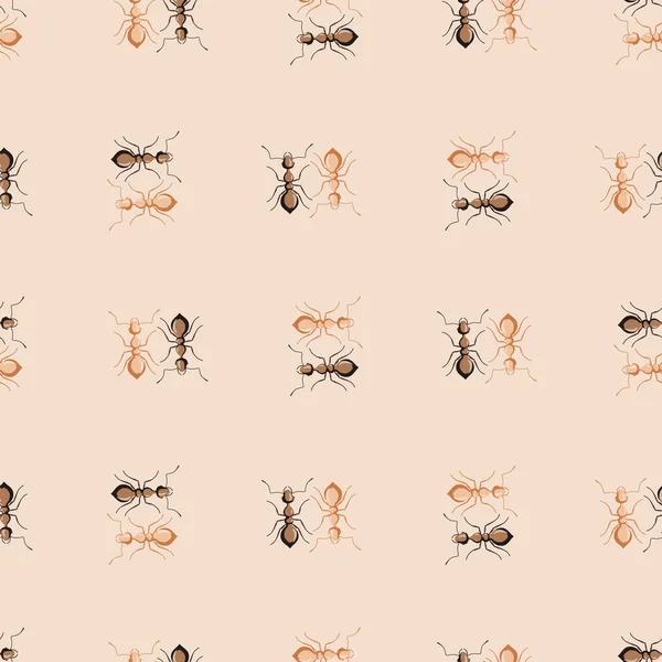 Sömlös Mönster Koloni Myror Beige Bakgrund Vektor Insekter Mall Platt — Stock vektor
