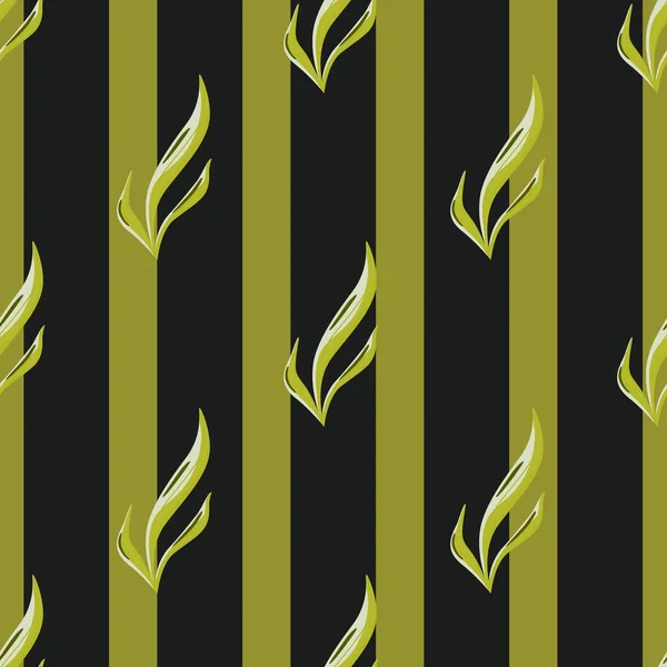 黒緑色の縞模様の背景にシームレスなパターン海藻 ファブリック用の海洋植物テンプレート デザインベクトルイラスト 季節のテキスタイルプリント バナー 背景や壁紙のために — ストックベクタ
