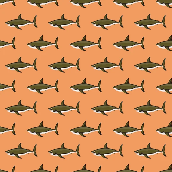 オレンジ色の背景にシームレスなパターンサメ どんな目的のためにも海洋魚の質感 織物のデザインのための幾何学的なテンプレート 単純なベクトル装飾 — ストックベクタ