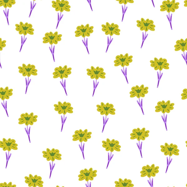 Nahtloses Muster Mit Handgezeichneten Wildblumen Auf Weißem Hintergrund Vektorflorale Vorlage — Stockvektor