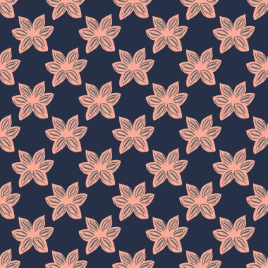 Koyu mavi arka planda kusursuz desen. Şablon baharatını karalama tarzında tekrar et. Kumaş, ambalaj kağıdı, duvar kağıdı için el yapımı doğa dokusu.