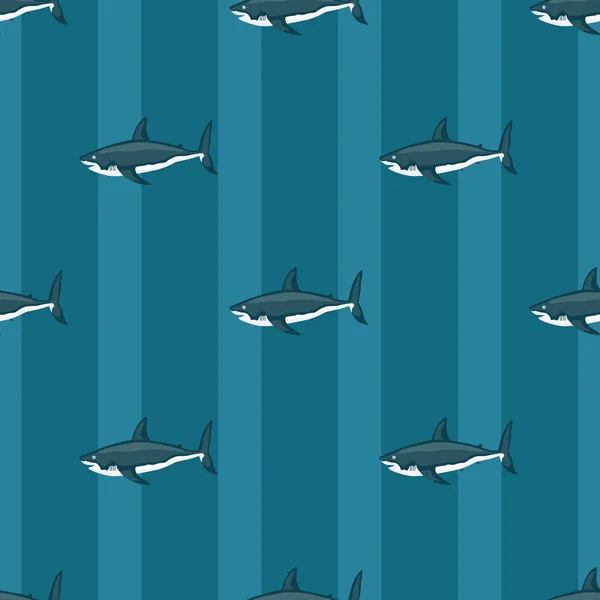 无缝纹鲨鱼在条纹的尾端背景 用于任何目的的海鱼的纹理 织物设计几何模板 简单的矢量装饰品 — 图库矢量图片