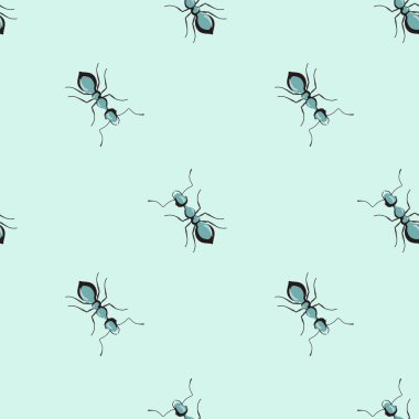 Arka planda kusursuz desenli koloni karıncaları var. Vektör böcekler herhangi bir amaç için düz bir şekilde şablon oluştururlar. Modern hayvan dokusu kumaş, ambalaj kağıdı, duvar kağıdı, doku, illüstrasyon.