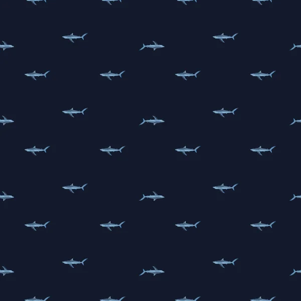 Bezešvé Vzor Modrý Žralok Černém Pozadí Struktura Mořských Ryb Pro — Stockový vektor
