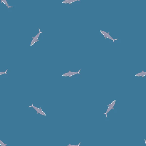 无缝图案虎鲨蓝色背景 任何目的的海鱼的灰色纹理 纺织品设计的随机模板 简单的矢量装饰品 — 图库矢量图片