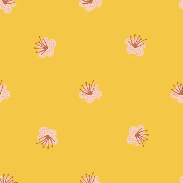 Бесшовный Узор Весенних Растений Пастельно Желтом Фоне Векторный Цветочный Шаблон — стоковый вектор