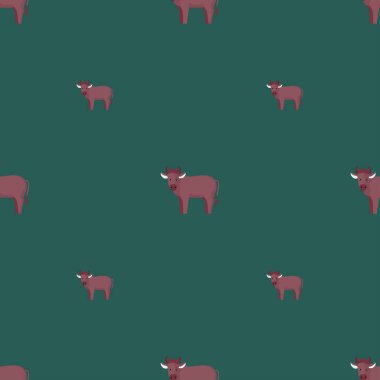 Kusursuz bir boğa örneği. Renkli arka planda evcil hayvanlar. Tekstil baskıları, kumaş, afişler, arkaplanlar ve duvar kağıtları için vektör illüstrasyonu.