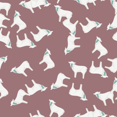 Kusursuz koyun deseni. Renkli arka planda evcil hayvanlar. Tekstil baskıları, kumaş, afişler, arkaplanlar ve duvar kağıtları için vektör illüstrasyonu.