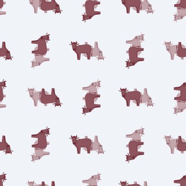 Kusursuz bir boğa örneği. Renkli arka planda evcil hayvanlar. Tekstil baskıları, kumaş, afişler, arkaplanlar ve duvar kağıtları için vektör illüstrasyonu.
