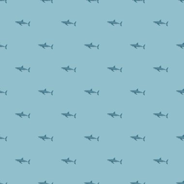 Beyaz köpekbalığı, İskandinav tarzında kusursuz bir desen. Deniz hayvanları geçmişi. Çocuklar için vektör illüstrasyonu komik tekstil baskıları, kumaş, afişler, arkaplanlar ve duvar kağıtları.