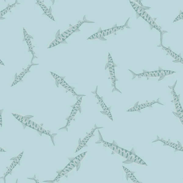 豹鲨的无缝图案呈丑闻鸟类风格 海洋动物背景 儿童的矢量插图有趣的纺织品印花 背景色和墙纸 — 图库矢量图片