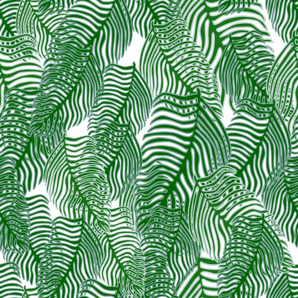 现代棕榈叶无缝图案手绘叶纹 抽象的自然艺术背景 季节性纺织品印花 背景色和墙纸的矢量图解 — 图库矢量图片