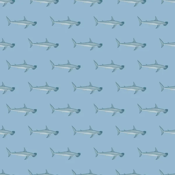 スキャンディナヴィア風のハンマーヘッドシャークシームレスパターン 海の動物の背景 子供のためのベクトルイラスト面白いテキスタイルプリント ファブリック バナー 背景や壁紙 — ストックベクタ