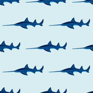 İskandinav tarzında kusursuz bir köpekbalığı deseni gördüm. Deniz hayvanları geçmişi. Çocuklar için vektör illüstrasyonu komik tekstil baskıları, kumaş, afişler, arkaplanlar ve duvar kağıtları.