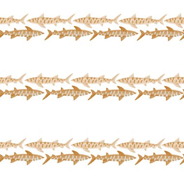 Leopar köpekbalığı, İskandinav tarzında kusursuz bir desen. Deniz hayvanları geçmişi. Çocuklar için vektör illüstrasyonu komik tekstil baskıları, kumaş, afişler, arkaplanlar ve duvar kağıtları.