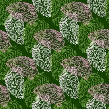 Elle çizilmiş tropikal izi olan modern palmiye yaprağı pürüzsüz deseni. Modern doğa geçmişi. Mevsimlik tekstil baskıları, kumaş, afişler, arkaplanlar ve duvar kağıtları için vektör illüstrasyonu.