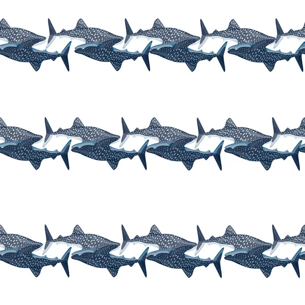 Whale Shark Seamless Pattern Scandinavian Style Marine Animals Background Vector — 图库矢量图片