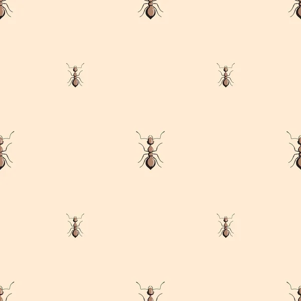 Seamless Pattern Colony Ants Light Beige Background Vector Insects Template — Vettoriale Stock