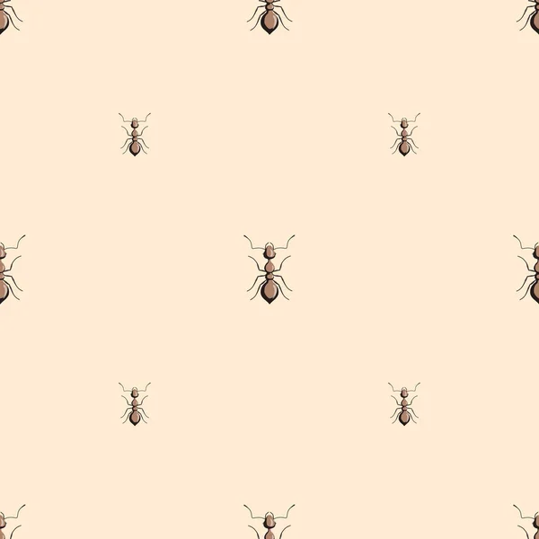 Seamless Pattern Colony Ants Light Beige Background Vector Insects Template — Stock vektor