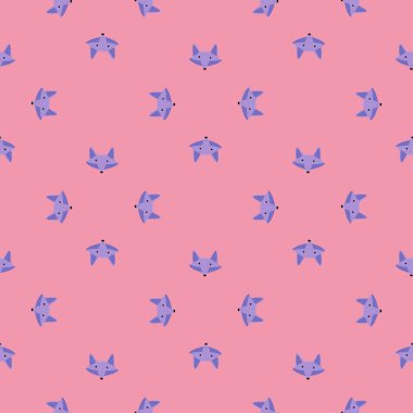 Tilki deseni el yazısıyla kusursuz. Renkli arka plandaki baş hayvanlar. Tekstil baskıları, kumaş, afişler, arkaplanlar ve duvar kağıtları için vektör illüstrasyonu.