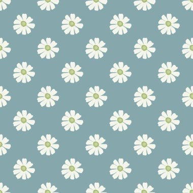 Papatya desenli, el yazısıyla. Renkli arka planda bahar çiçekleri. Tekstil baskıları, kumaş, afişler, arkaplanlar ve duvar kağıtları için vektör illüstrasyonu.