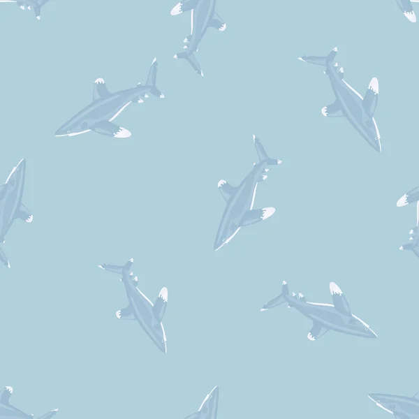 Океаническая Белая Акула Бесшовная Модель Скандинавском Стиле Морские Животные Векторная — стоковый вектор