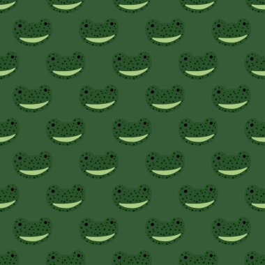 Kurbağa deseni el yazısıyla kusursuz. Renkli arka planda baş yırtıcı. Tekstil baskıları, kumaş, afişler, arkaplanlar ve duvar kağıtları için vektör illüstrasyonu.