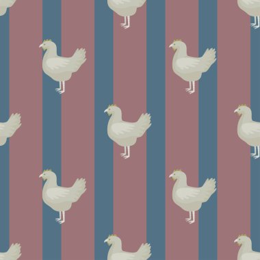 Kusursuz tavuk deseni. Renkli arka planda evcil hayvanlar. Tekstil baskıları, kumaş, afişler, arkaplanlar ve duvar kağıtları için vektör illüstrasyonu.