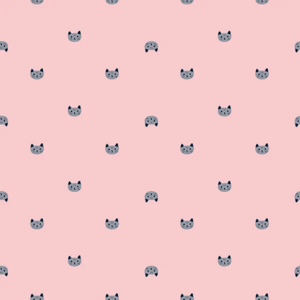Kitty Pattern Seamless Freehand Style Head Animals Colorful Background Vector — Vetor de Stock
