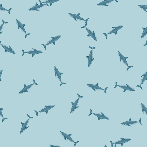 White Shark Seamless Pattern Scandinavian Style Marine Animals Background Vector — Stock Vector