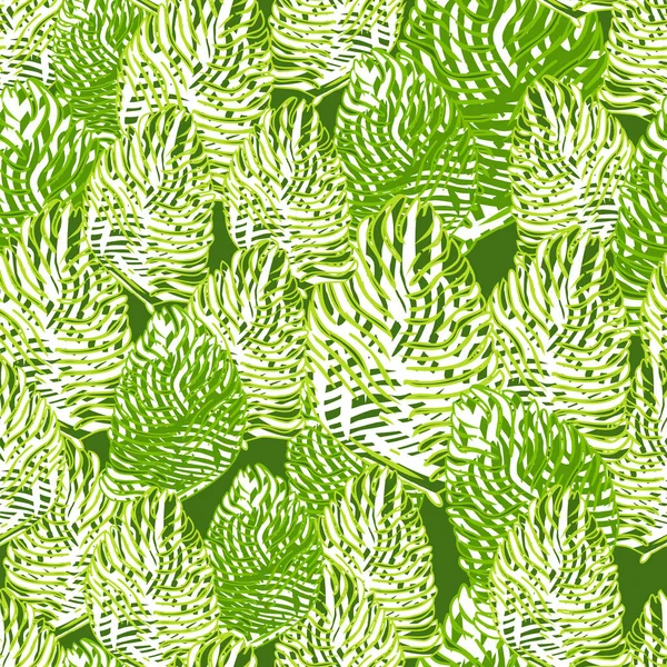야자나무 솔기없는 무늬와 손으로 활자를 그렸다 자연의 계절적 프린트 벽지에 — 스톡 벡터