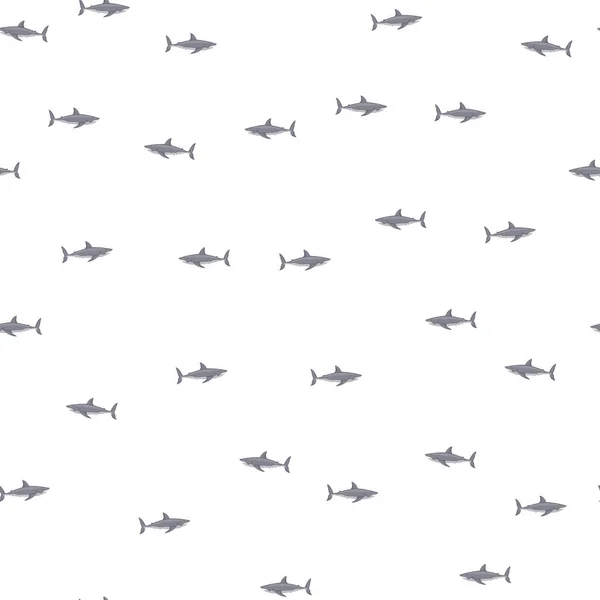 White Shark Seamless Pattern Scandinavian Style Marine Animals Background Vector — Stock Vector