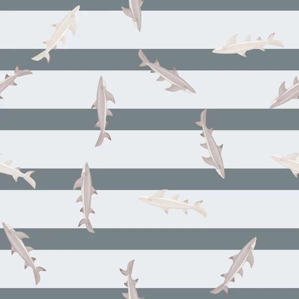 Lemon Shark Seamless Pattern Scandinavian Style Marine Animals Background Vector — Stock Vector