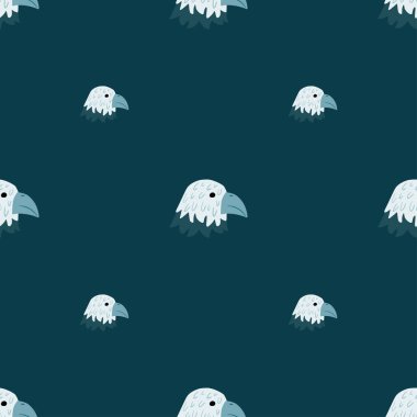 Kartal desenleri el yazısıyla kusursuz. Renkli arka planda baş yırtıcı. Tekstil baskıları, kumaş, afişler, arkaplanlar ve duvar kağıtları için vektör illüstrasyonu.