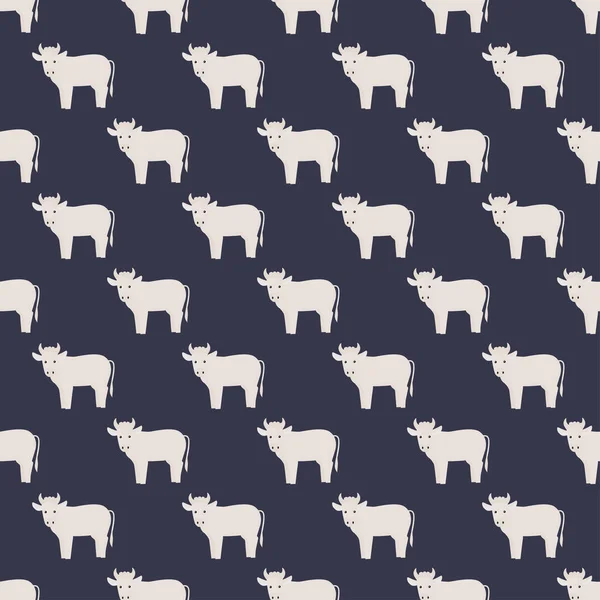 牛のシームレスなパターン カラフルな背景に国内動物 テキスタイルプリント ファブリック バナー 背景や壁紙のためのベクトルイラスト — ストックベクタ