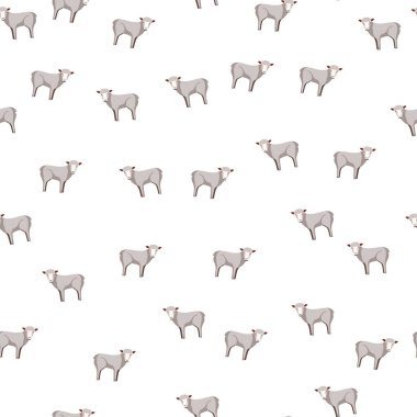 Kusursuz koyun deseni. Renkli arka planda evcil hayvanlar. Tekstil baskıları, kumaş, afişler, arkaplanlar ve duvar kağıtları için vektör illüstrasyonu.