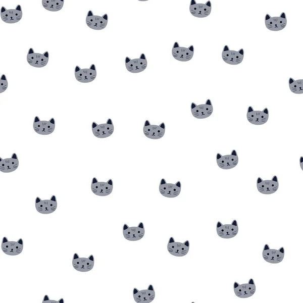 Kitty Pattern Seamless Freehand Style Head Animals Colorful Background Vector — Vetor de Stock