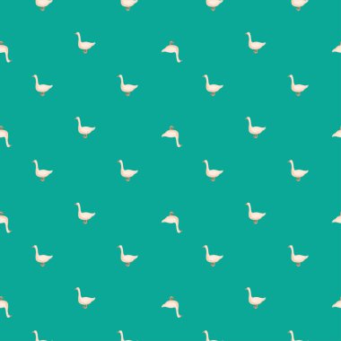 Kusursuz kaz deseni. Renkli arka planda evcil hayvanlar. Tekstil baskıları, kumaş, afişler, arkaplanlar ve duvar kağıtları için vektör illüstrasyonu.