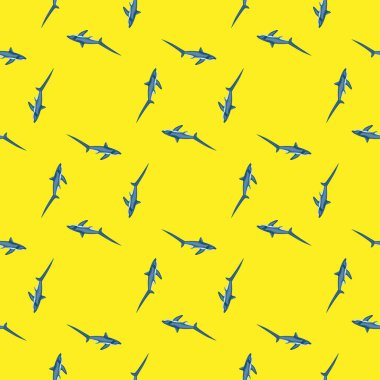 Harman köpekbalığı, İskandinav tarzında kusursuz bir desen. Deniz hayvanları geçmişi. Çocuklar için vektör illüstrasyonu komik tekstil baskıları, kumaş, afişler, arkaplanlar ve duvar kağıtları.