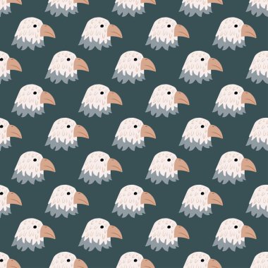 Kartal desenleri el yazısıyla kusursuz. Renkli arka planda baş yırtıcı. Tekstil baskıları, kumaş, afişler, arkaplanlar ve duvar kağıtları için vektör illüstrasyonu.