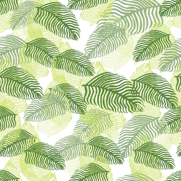 노골적 야자나무 솔기없는 무늬와 손으로 나뭇잎 계절적 프린트 벽지에 — 스톡 벡터