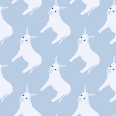 Eşeğin kusursuz deseni. Renkli arka planda evcil hayvanlar. Tekstil baskıları, kumaş, afişler, arkaplanlar ve duvar kağıtları için vektör illüstrasyonu.