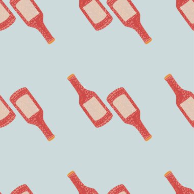 Şişede alkol izi yok. Menü için el çizimi arka plan. Kumaş, ambalaj kağıdı, duvar kâğıdı ve mendil için karalama stilinde tekrarlanan doku. Vektör illüstrasyonu.