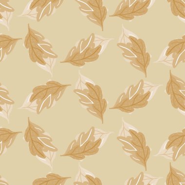 Dikensiz meşe yaprakları. Elle çizilmiş doğal arka plan. Kumaş, ambalaj kağıdı, duvar kâğıdı ve mendil için karalama stilinde tekrarlanan doku. Vektör illüstrasyonu.