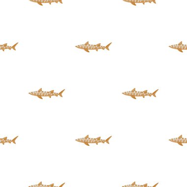 Leopar köpekbalığı, İskandinav tarzında kusursuz bir desen. Deniz hayvanları geçmişi. Çocuklar için vektör illüstrasyonu komik tekstil baskıları, kumaş, afişler, arkaplanlar ve duvar kağıtları.