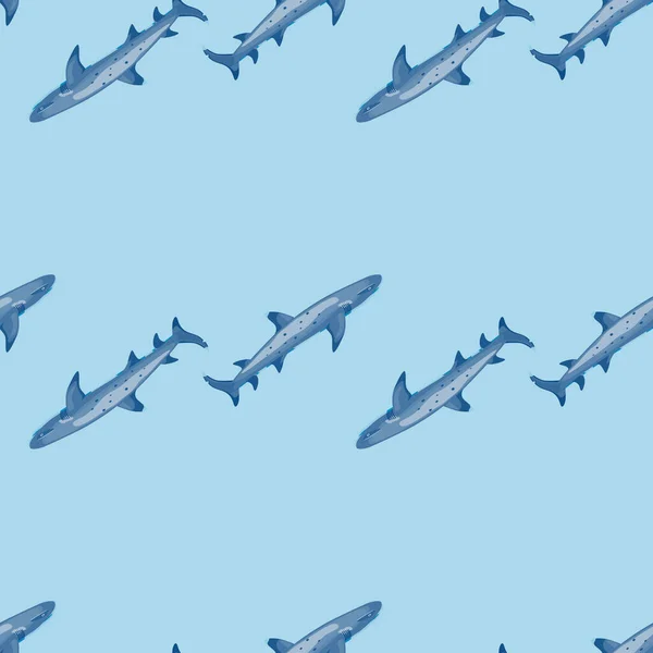 珊瑚鲨的无缝图案呈丑闻鸟类风格 海洋动物背景 儿童的矢量插图有趣的纺织品印花 背景色和墙纸 — 图库矢量图片