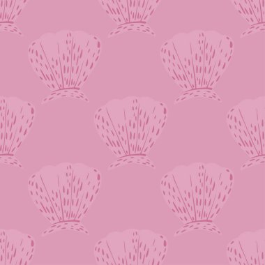 Deniz kabukları pürüzsüz desen. Karalama tarzında sevimli deniz kabuğu. Kumaş, ambalaj kağıdı, duvar kağıdı, mendil, illüstrasyon için güzel deniz dokusu.